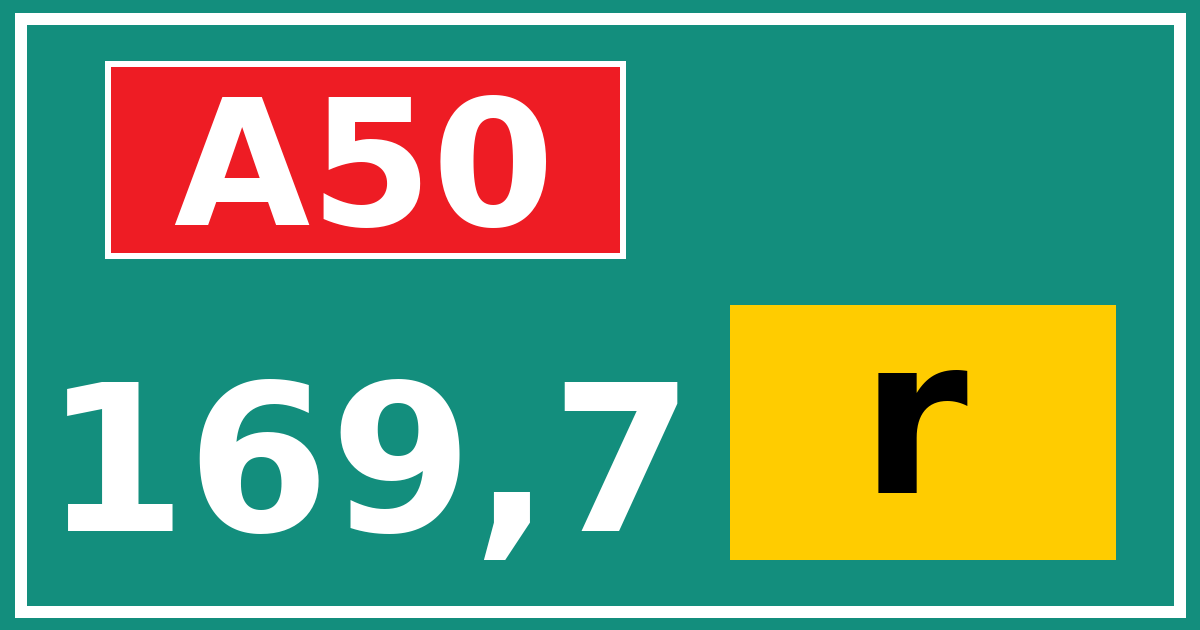 Hectometerbord A50 169,7 letter r