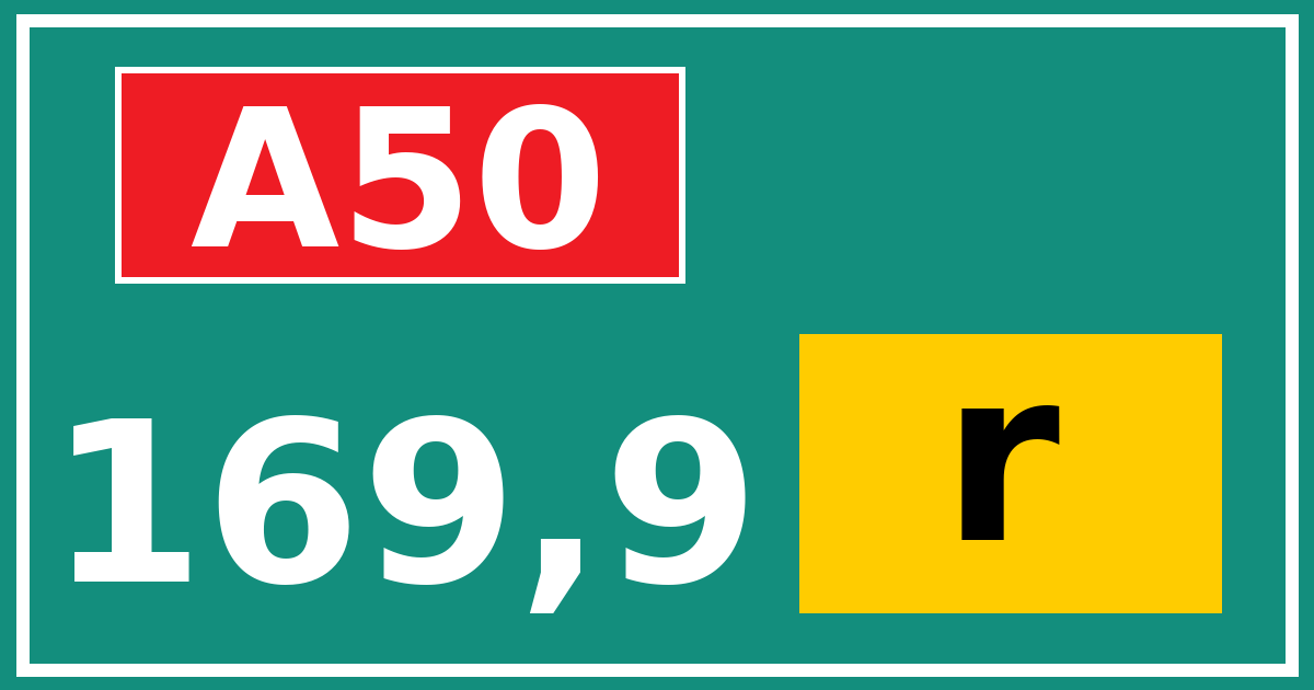 Hectometerbord A50 169,9 letter r