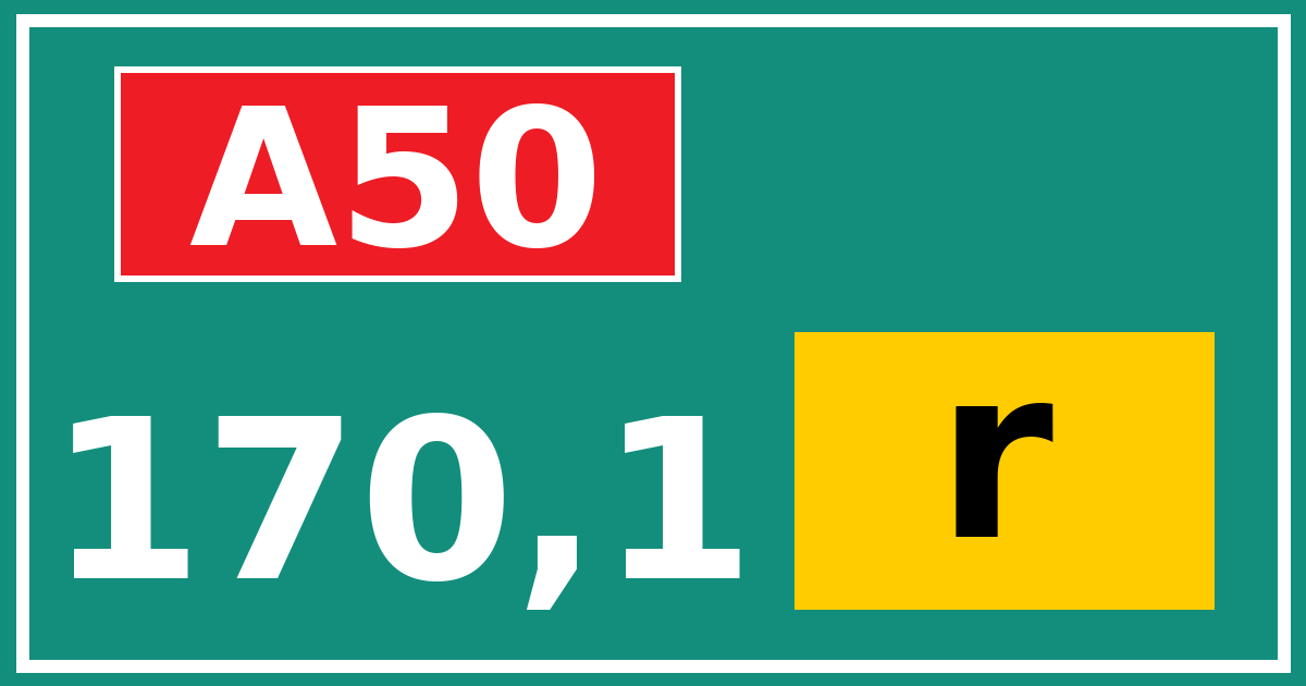 Hectometerbord A50 170,1 letter r
