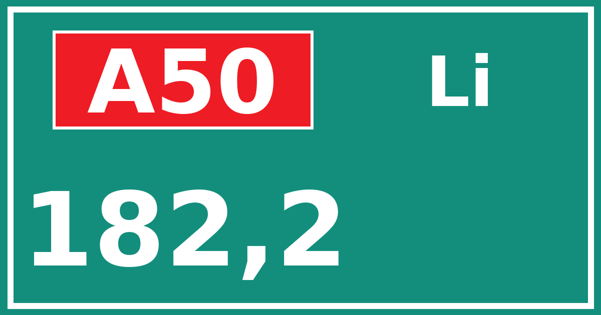 Hectometerbord A50 182,2 zijde Li