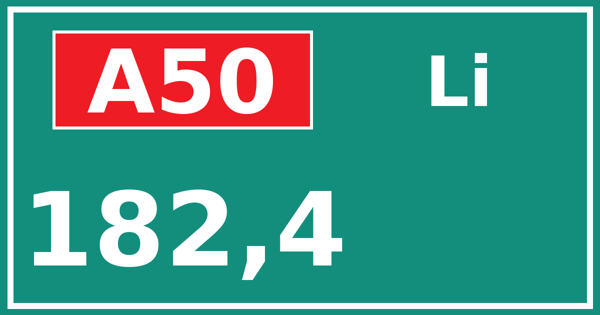 Hectometerbord A50 182,4 zijde Li
