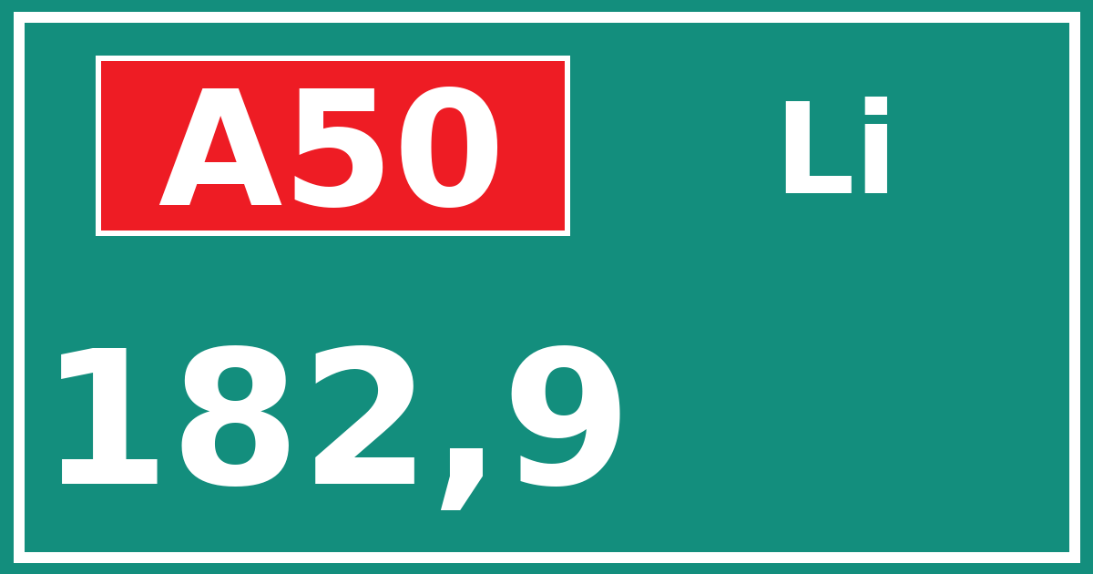Hectometerbord A50 182,9 zijde Li