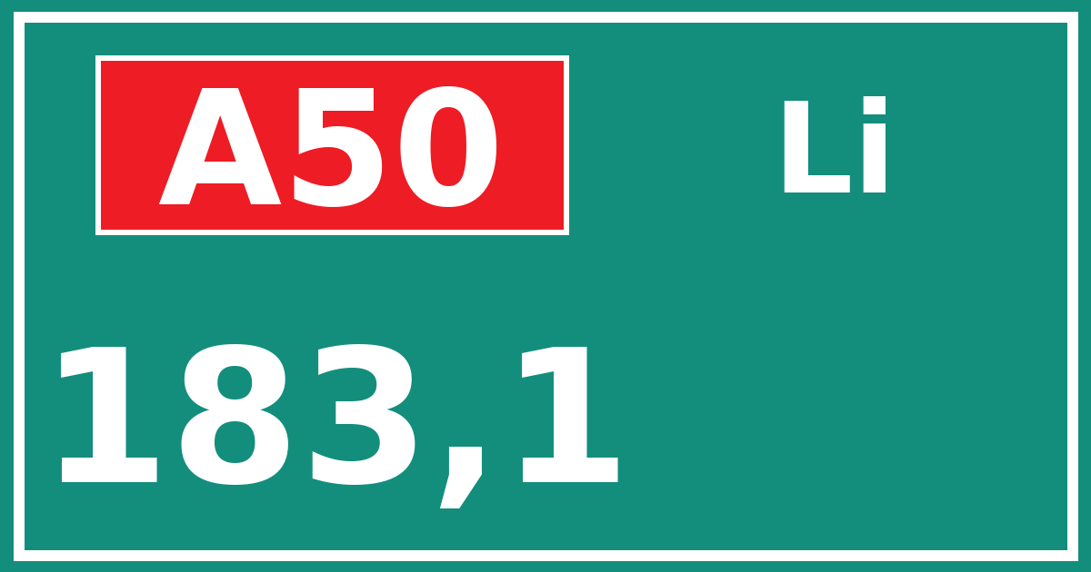 Hectometerbord A50 183,1 zijde Li