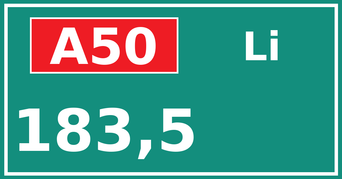 Hectometerbord A50 183,5 zijde Li