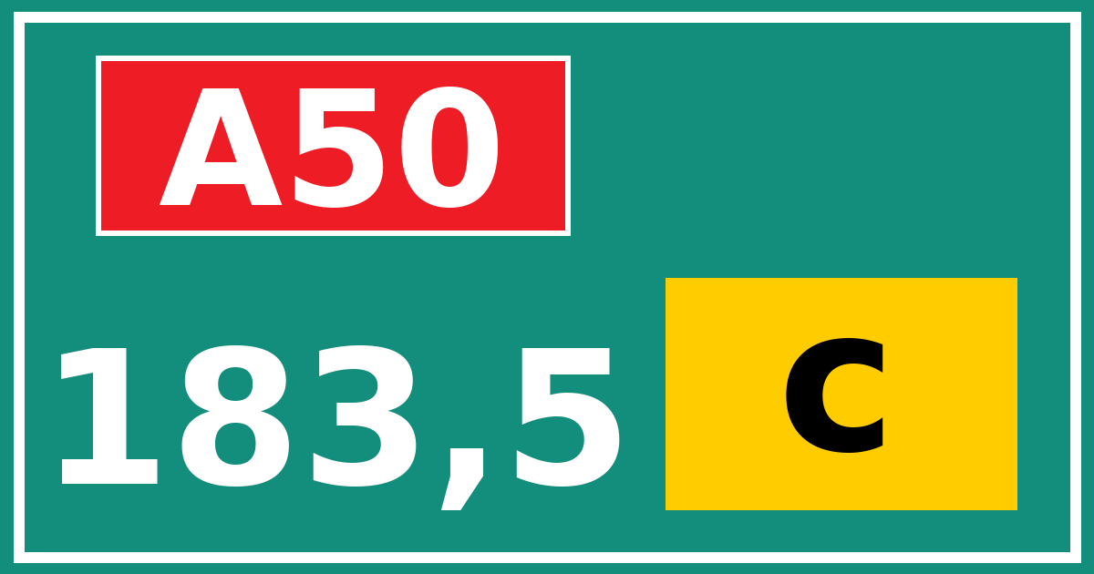 Hectometerbord A50 183,5 letter c