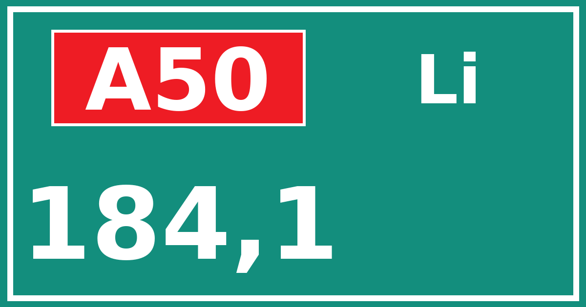 Hectometerbord A50 184,1 zijde Li
