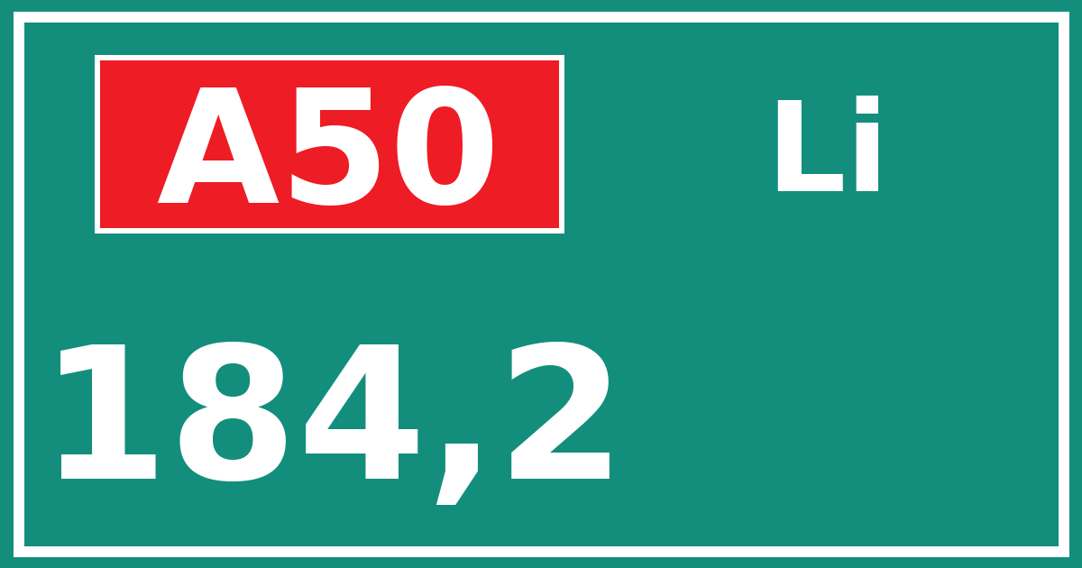 Hectometerbord A50 184,2 zijde Li