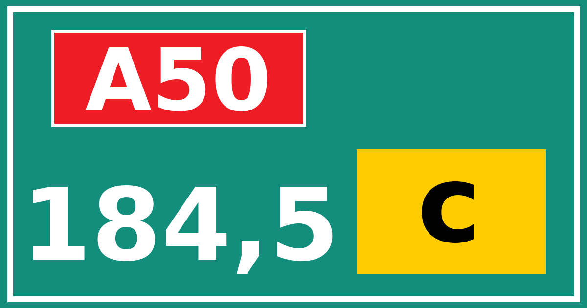 Hectometerbord A50 184,5 letter c