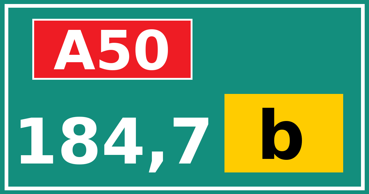 Hectometerbord A50 184,7 letter b