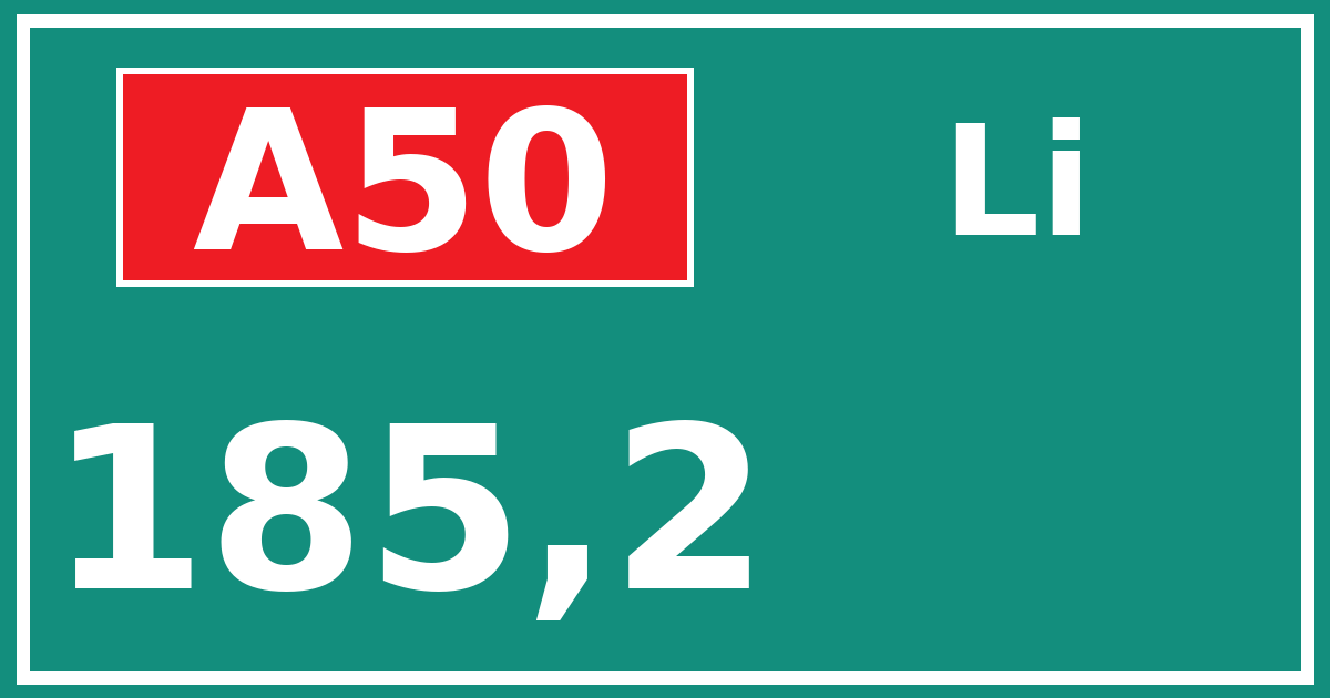 Hectometerbord A50 185,2 zijde Li