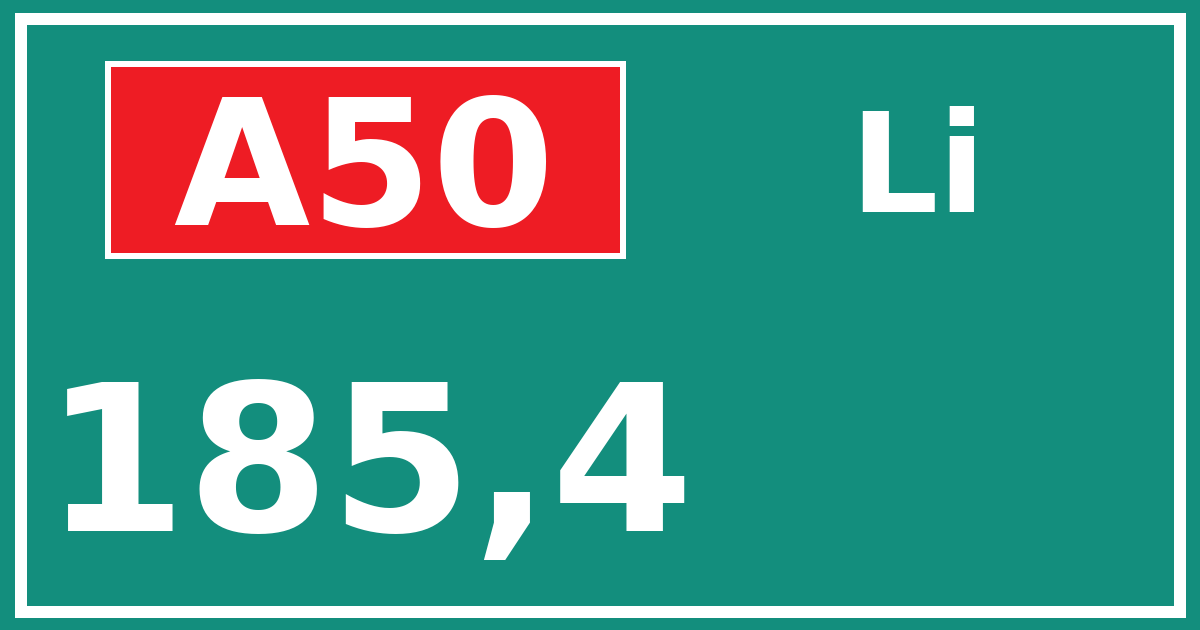 Hectometerbord A50 185,4 zijde Li