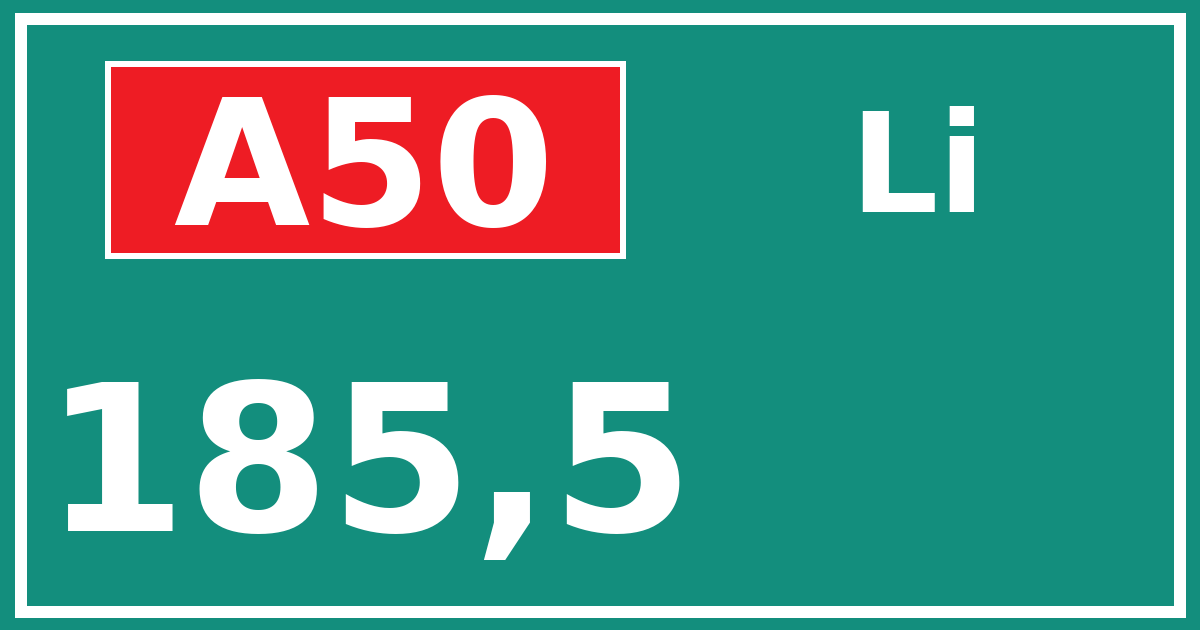 Hectometerbord A50 185,5 zijde Li