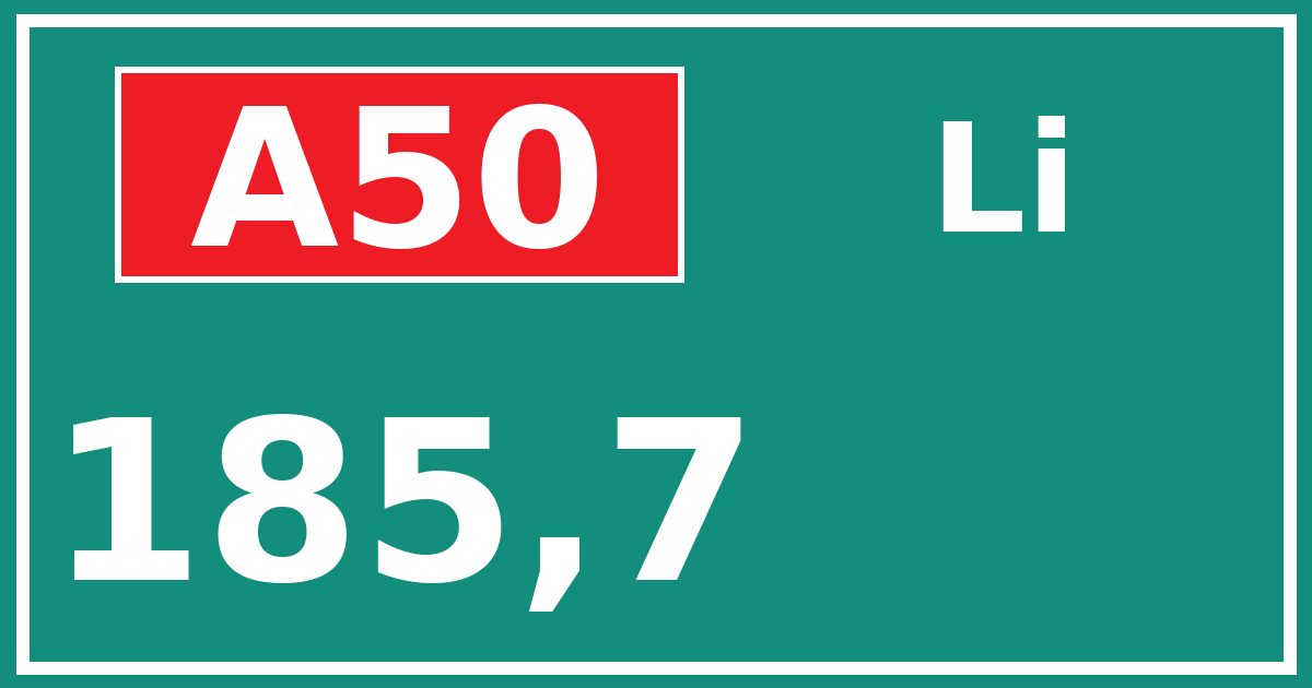 Hectometerbord A50 185,7 zijde Li