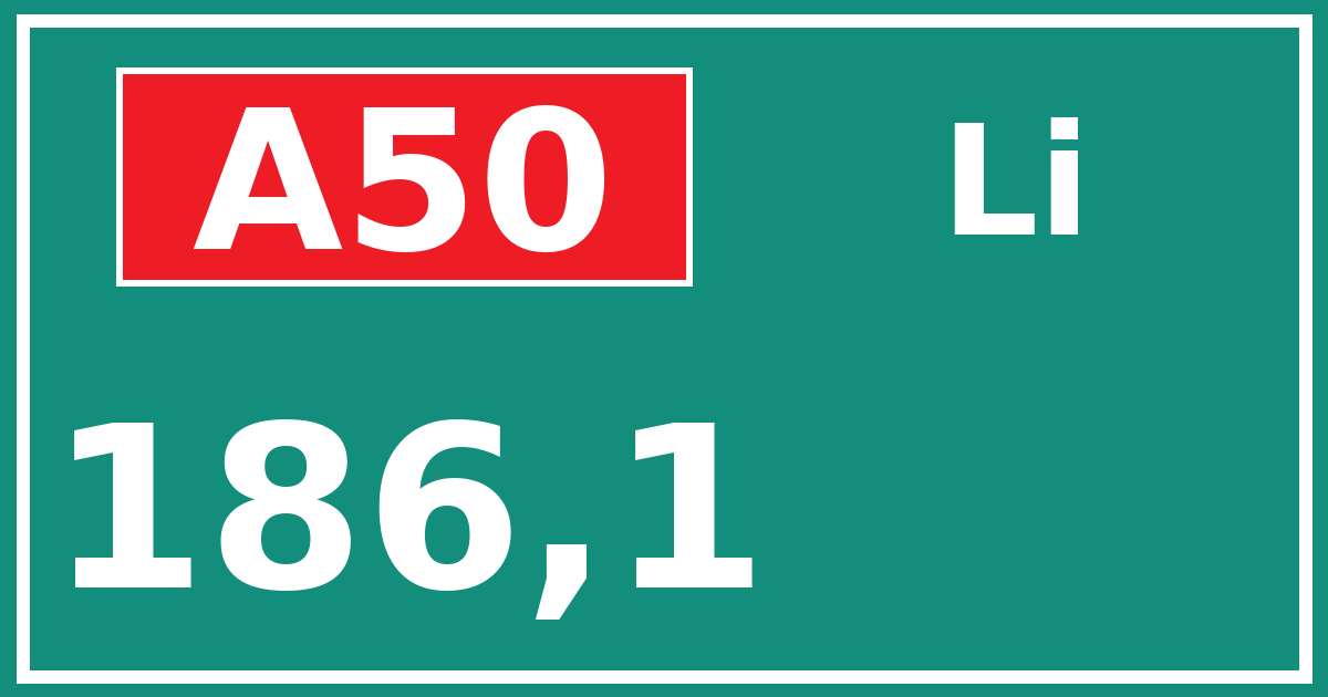 Hectometerbord A50 186,1 zijde Li