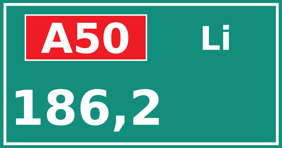 Hectometerbord A50 186,2 zijde Li
