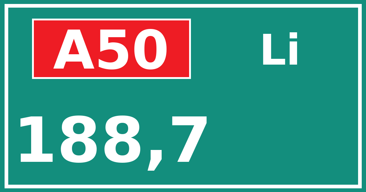 Hectometerbord A50 188,7 zijde Li