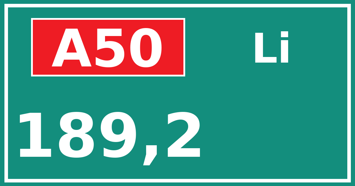 Hectometerbord A50 189,2 zijde Li