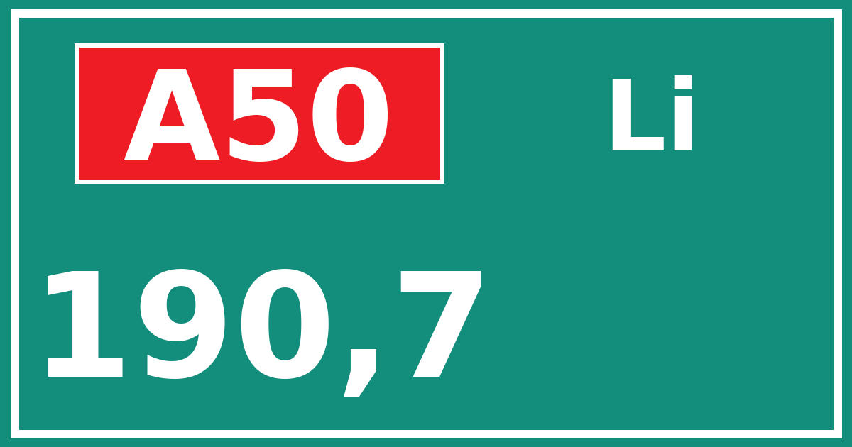 Hectometerbord A50 190,7 zijde Li