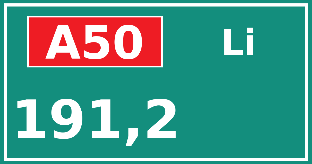 Hectometerbord A50 191,2 zijde Li