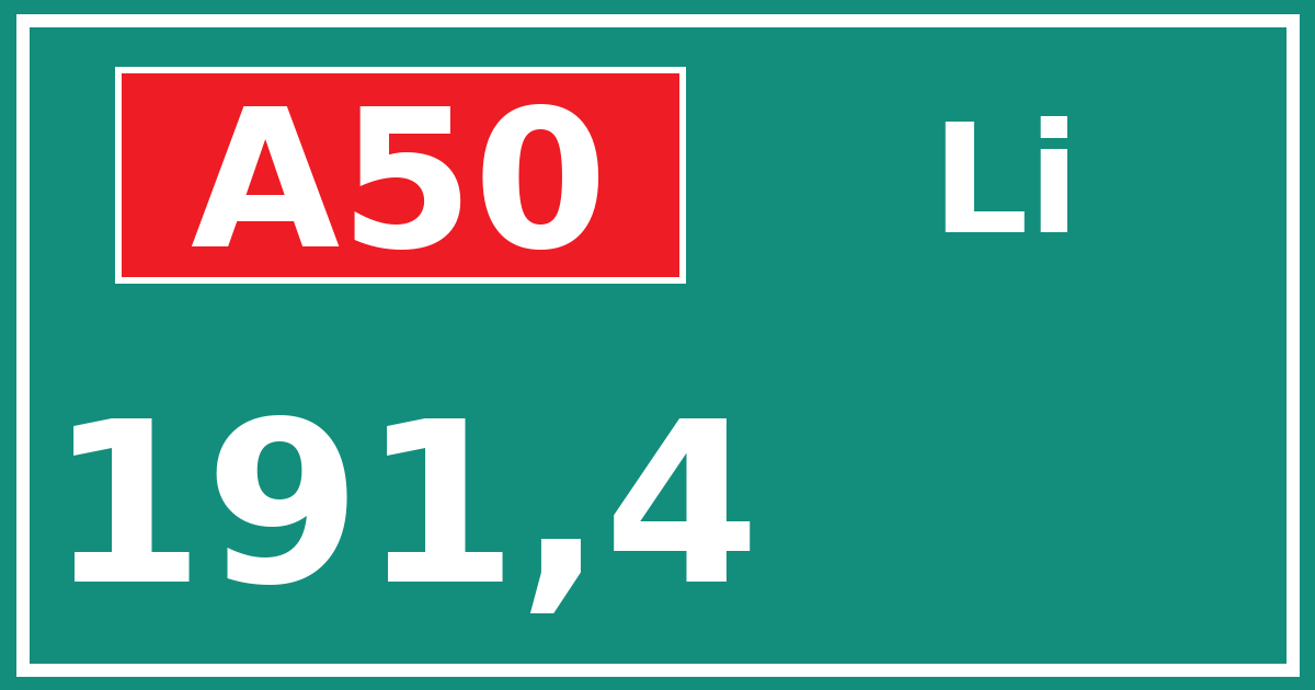 Hectometerbord A50 191,4 zijde Li