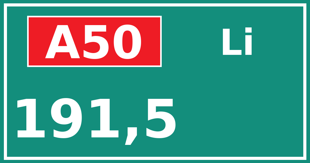 Hectometerbord A50 191,5 zijde Li