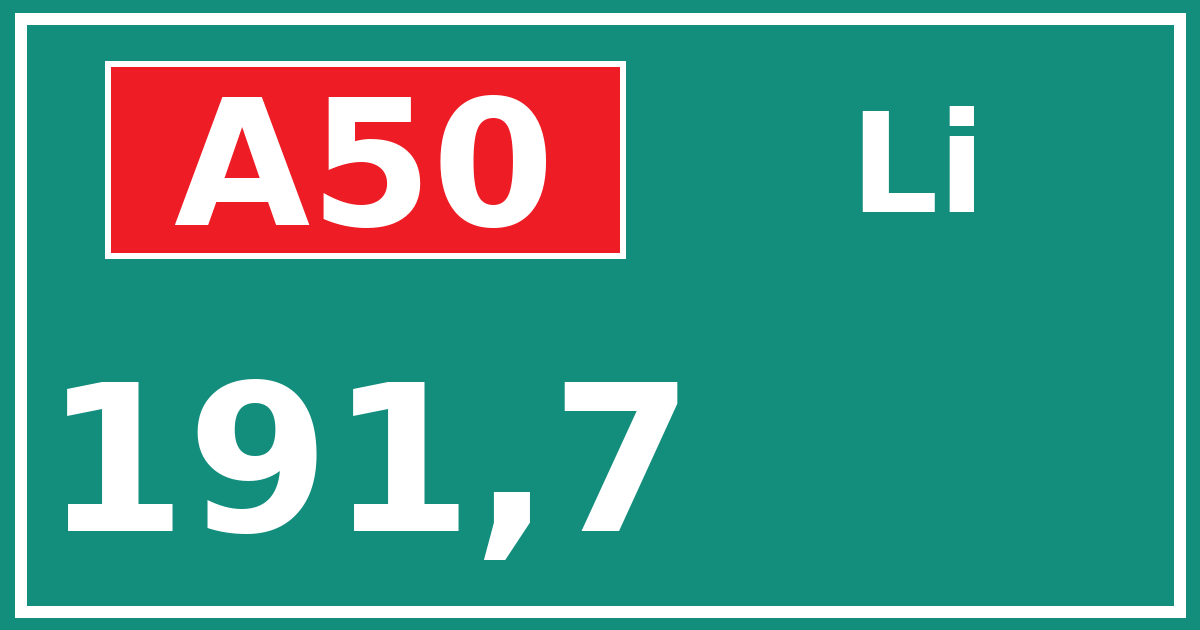 Hectometerbord A50 191,7 zijde Li