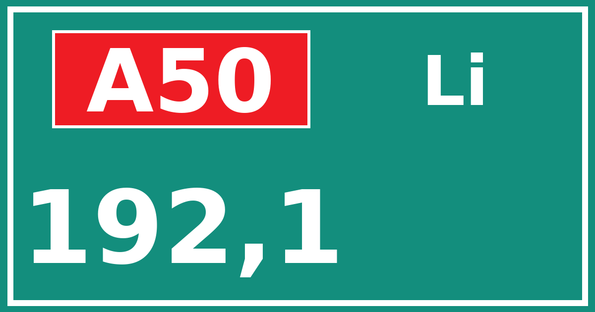 Hectometerbord A50 192,1 zijde Li