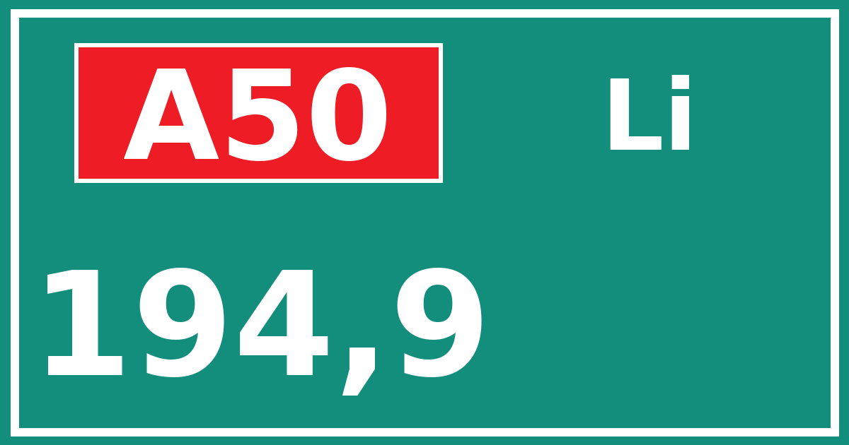 Hectometerbord A50 194,9 zijde Li