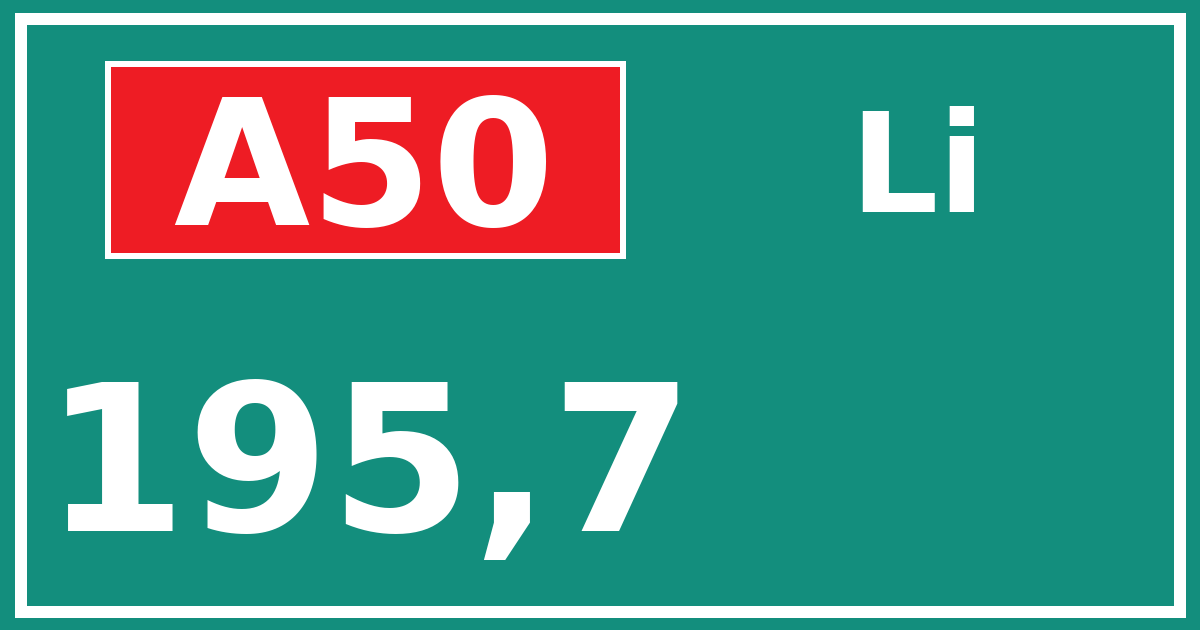 Hectometerbord A50 195,7 zijde Li