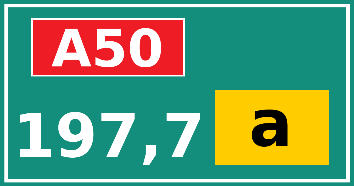 Hectometerbord A50 197,7 letter a