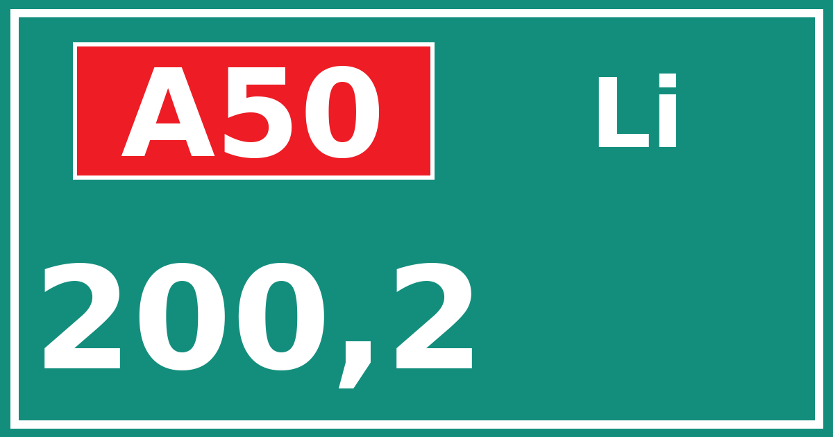 Hectometerbord A50 200,2 zijde Li