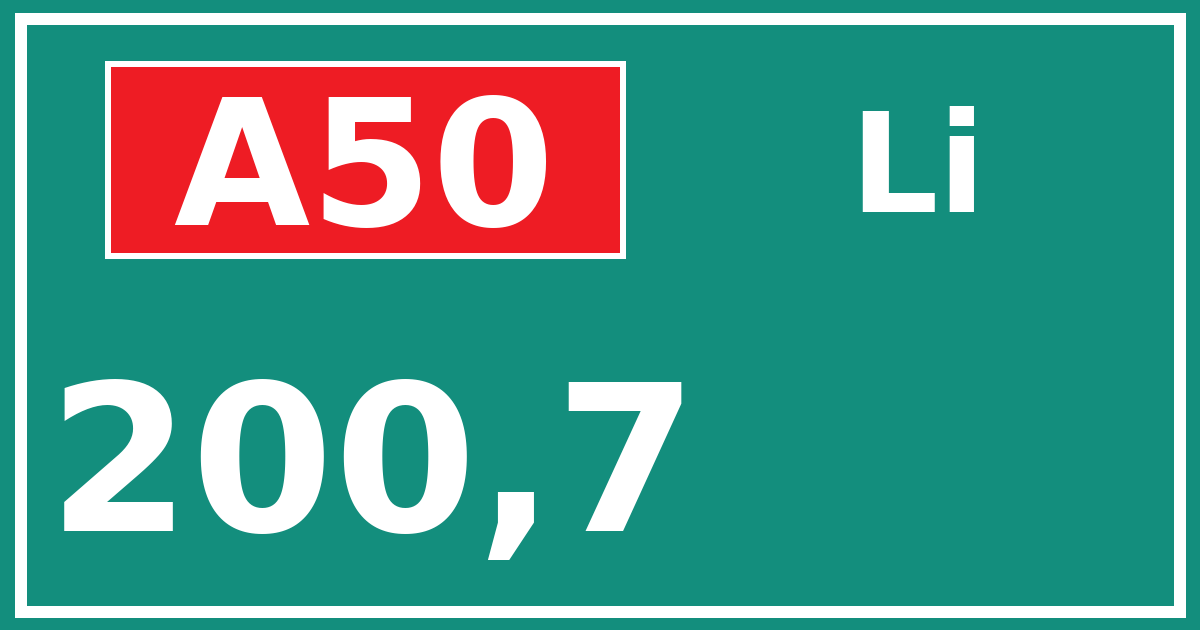 Hectometerbord A50 200,7 zijde Li