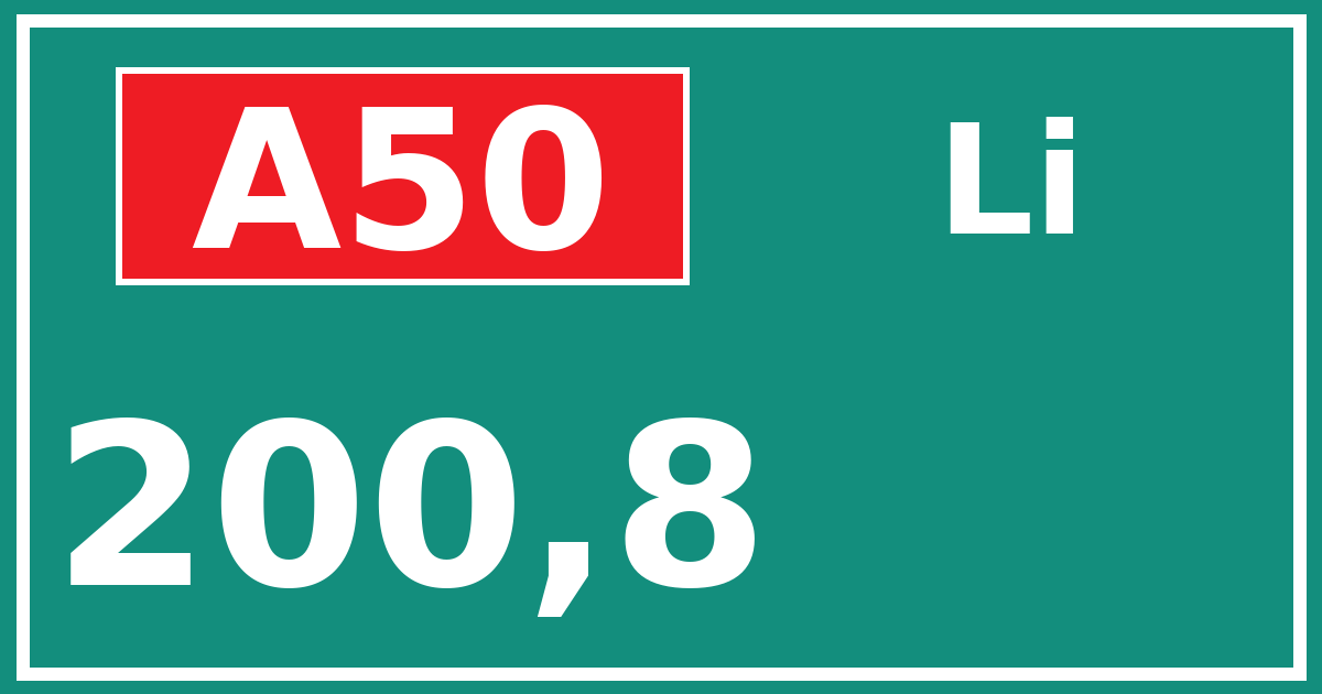 Hectometerbord A50 200,8 zijde Li