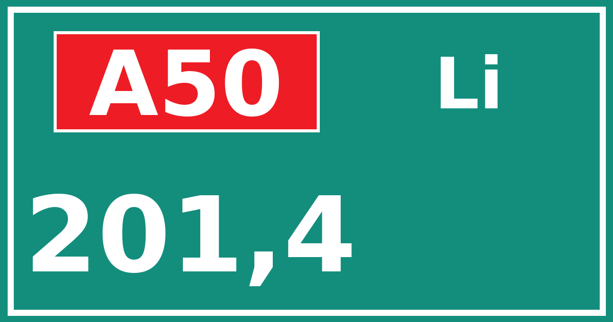 Hectometerbord A50 201,4 zijde Li
