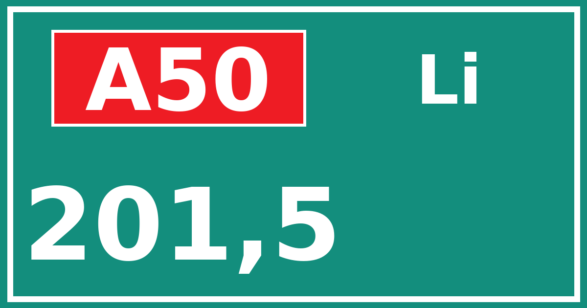 Hectometerbord A50 201,5 zijde Li