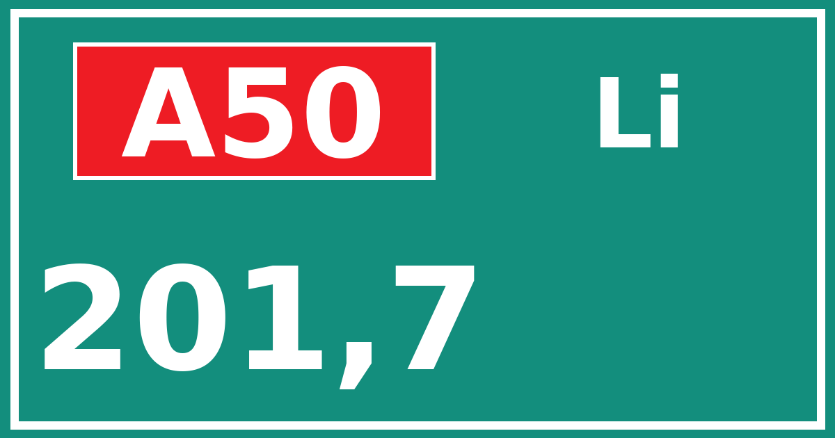 Hectometerbord A50 201,7 zijde Li