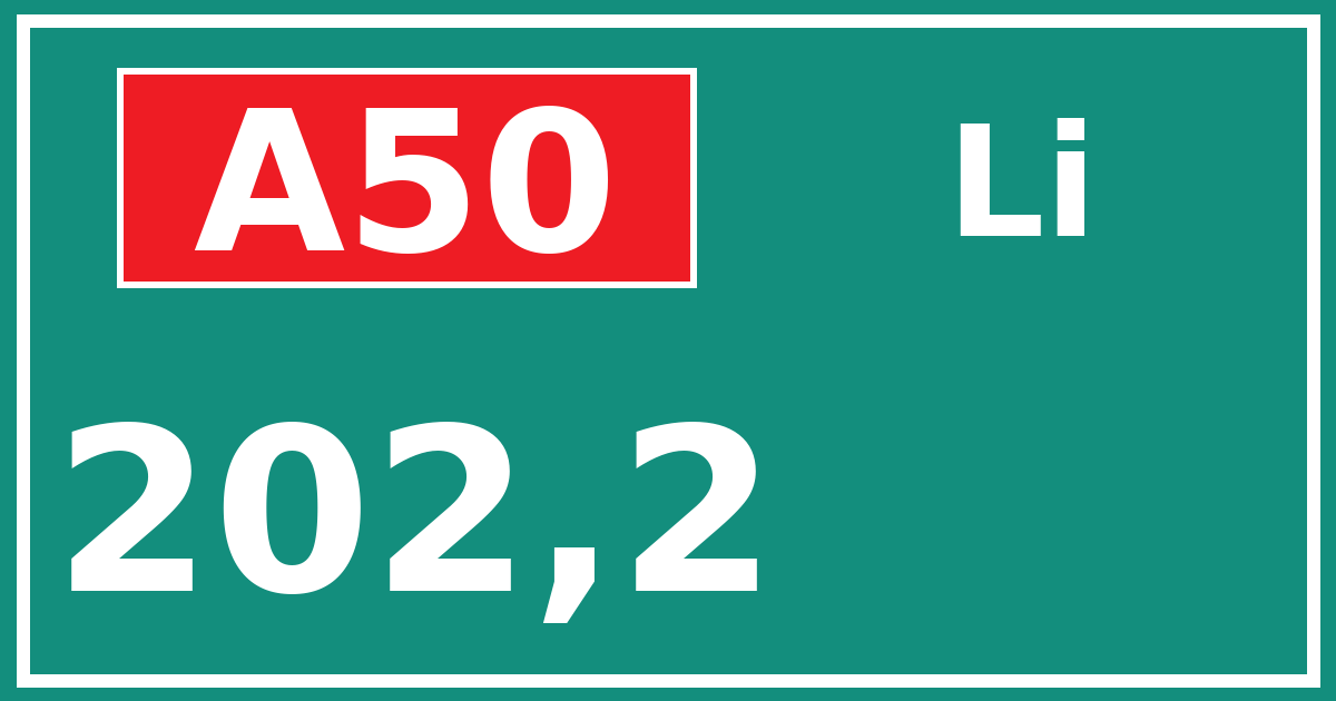 Hectometerbord A50 202,2 zijde Li