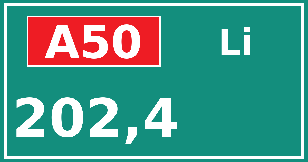 Hectometerbord A50 202,4 zijde Li
