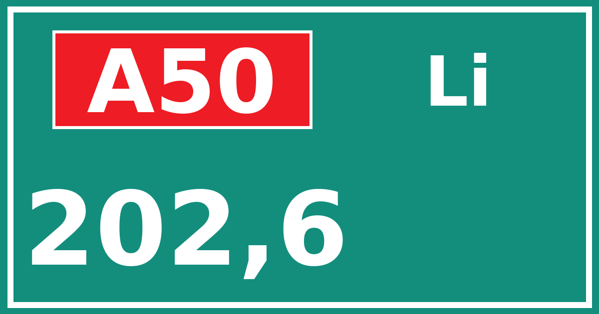 Hectometerbord A50 202,6 zijde Li