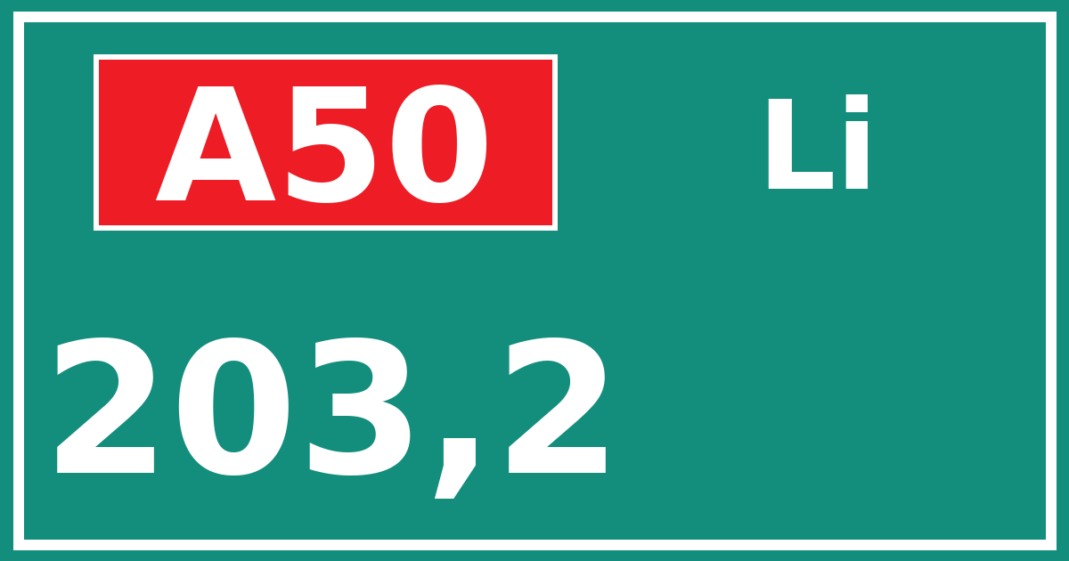 Hectometerbord A50 203,2 zijde Li