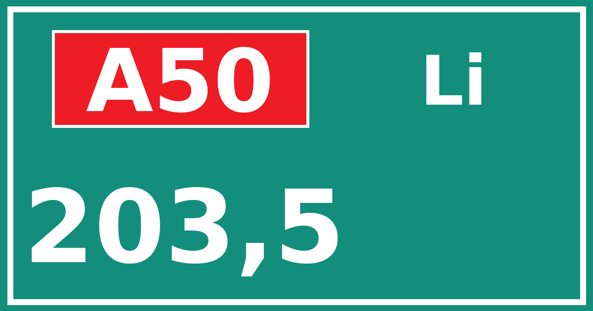 Hectometerbord A50 203,5 zijde Li