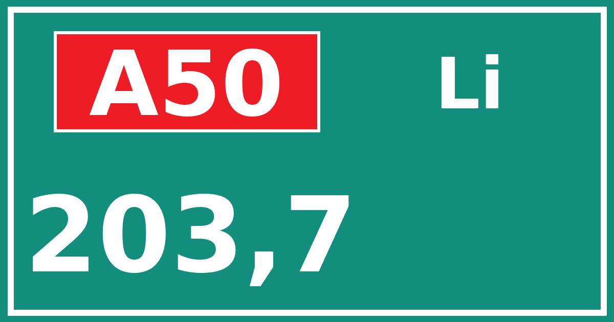 Hectometerbord A50 203,7 zijde Li