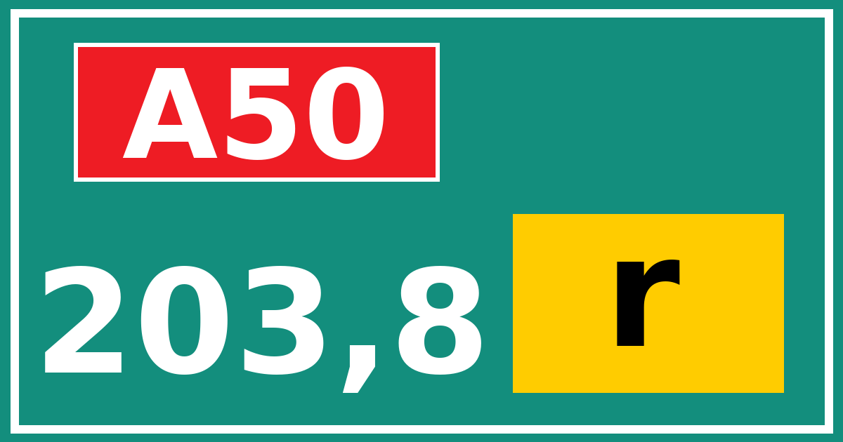 Hectometerbord A50 203,8 letter r