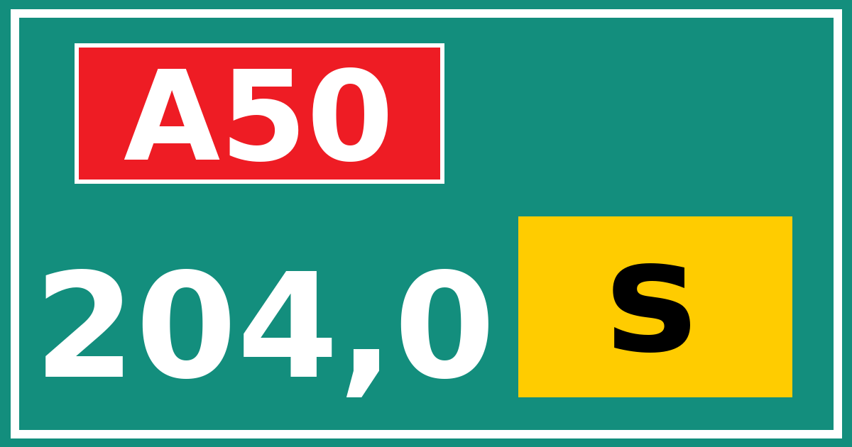 Hectometerbord A50 204,0 letter s