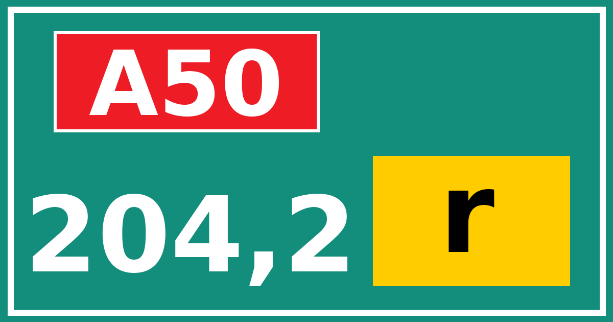 Hectometerbord A50 204,2 letter r