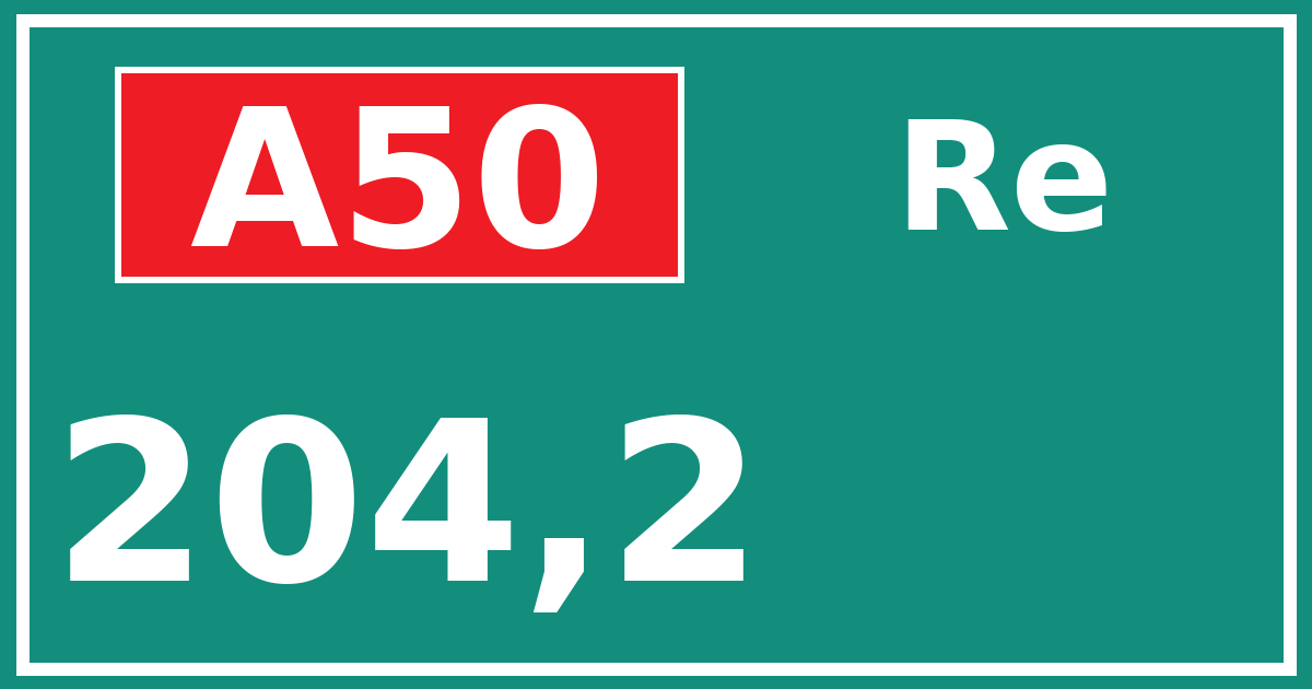 Hectometerbord A50 204,2 zijde Re