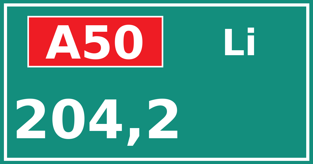 Hectometerbord A50 204,2 zijde Li