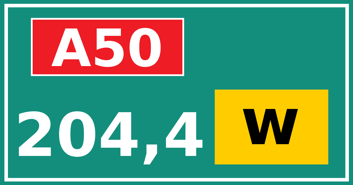 Hectometerbord A50 204,4 letter w