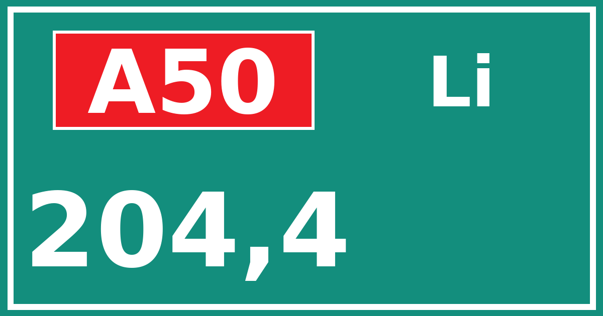 Hectometerbord A50 204,4 zijde Li