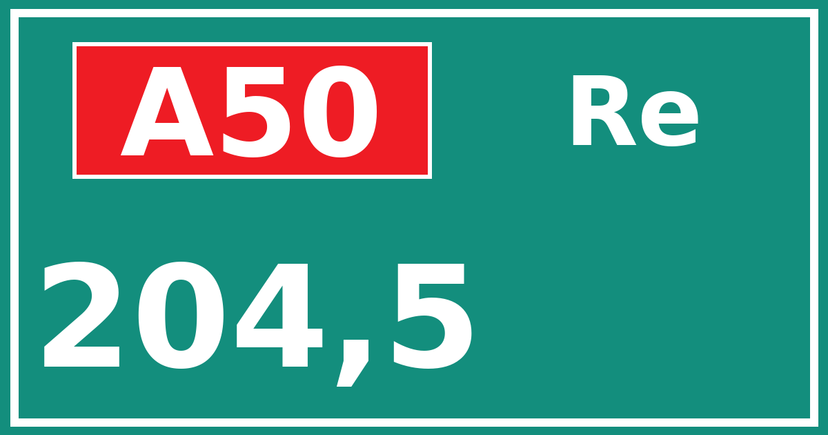 Hectometerbord A50 204,5 zijde Re